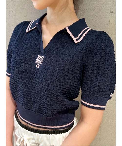 リリーブラウン マリークワント シアーポロニットトップス ネイビー LILY BROWN×MARY QUANT】シアーポロニットトップス（ニット