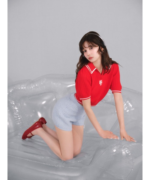 LILY BROWN(リリーブラウン)の「【LILY BROWN×MARY QUANT】シアーポロニットトップス(ニット/セーター・レディース・ホワイト/レッド/ネイビー・FREE)」の6枚目の写真