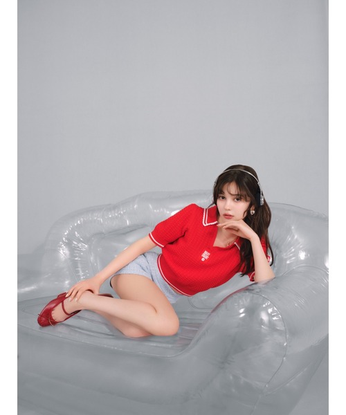 LILY BROWN(リリーブラウン)の「【LILY BROWN×MARY QUANT】シアーポロニットトップス(ニット/セーター・レディース・ホワイト/レッド/ネイビー・FREE)」の7枚目の写真