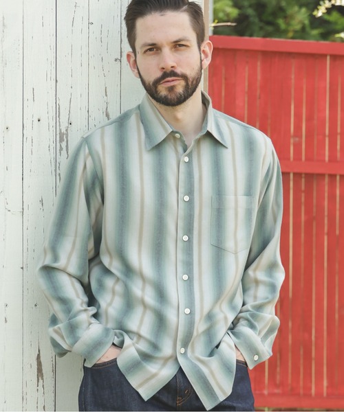 MR.OLIVE(ミスターオリーブ)の「VINTAGE RAYON STRIPE / REGULAR COLLAR SHIRT(シャツ/ブラウス・メンズ・ブラック/グリーン・SMALL/MEDIUM/LARGE)」の2枚目の写真