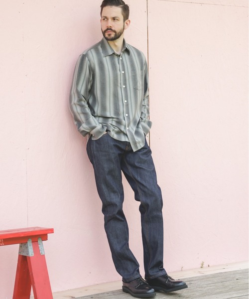 MR.OLIVE(ミスターオリーブ)の「VINTAGE RAYON STRIPE / REGULAR COLLAR SHIRT(シャツ/ブラウス・メンズ・ブラック/グリーン・SMALL/MEDIUM/LARGE)」の3枚目の写真