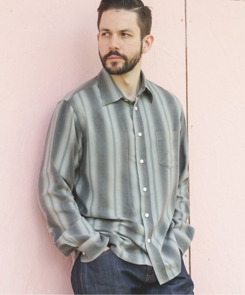 MR.OLIVE(ミスターオリーブ)の「VINTAGE RAYON STRIPE / REGULAR COLLAR SHIRT(シャツ/ブラウス・メンズ・ブラック/グリーン・SMALL/MEDIUM/LARGE)」の4枚目の写真