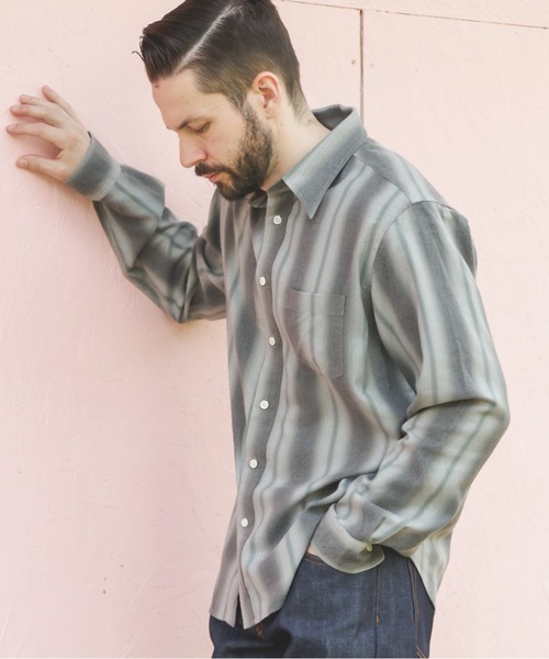 MR.OLIVE(ミスターオリーブ)の「VINTAGE RAYON STRIPE / REGULAR COLLAR SHIRT(シャツ/ブラウス・メンズ・ブラック/グリーン・SMALL/MEDIUM/LARGE)」の5枚目の写真