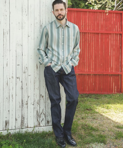 MR.OLIVE(ミスターオリーブ)の「VINTAGE RAYON STRIPE / REGULAR COLLAR SHIRT(シャツ/ブラウス・メンズ・ブラック/グリーン・SMALL/MEDIUM/LARGE)」の7枚目の写真