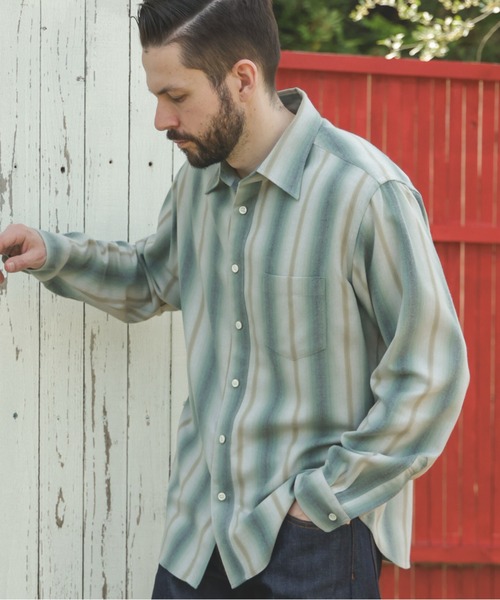 MR.OLIVE(ミスターオリーブ)の「VINTAGE RAYON STRIPE / REGULAR COLLAR SHIRT(シャツ/ブラウス・メンズ・ブラック/グリーン・SMALL/MEDIUM/LARGE)」の8枚目の写真