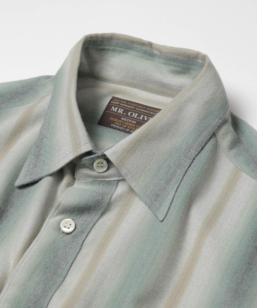 MR.OLIVE(ミスターオリーブ)の「VINTAGE RAYON STRIPE / REGULAR COLLAR SHIRT(シャツ/ブラウス・メンズ・ブラック/グリーン・SMALL/MEDIUM/LARGE)」の12枚目の写真