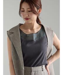 シアー切替スクエアネックタンクトップ