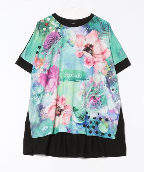 152637：花クラゲ柄 切替チュニック（Tシャツ/カットソー