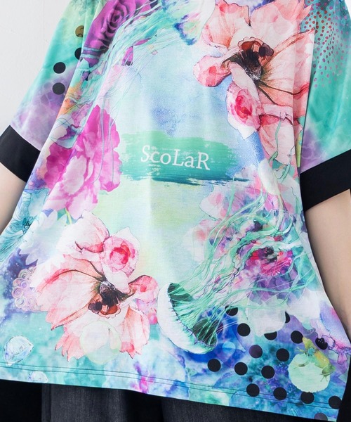 152637：花クラゲ柄 切替チュニックの通販-ScoLar