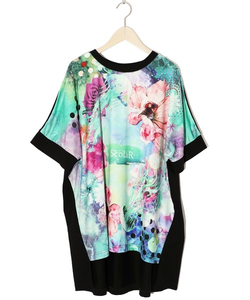 ☆スカラー　152637：花クラゲ柄 切替チュニック セール】152637：花クラゲ柄 切替チュニック（Tシャツ
