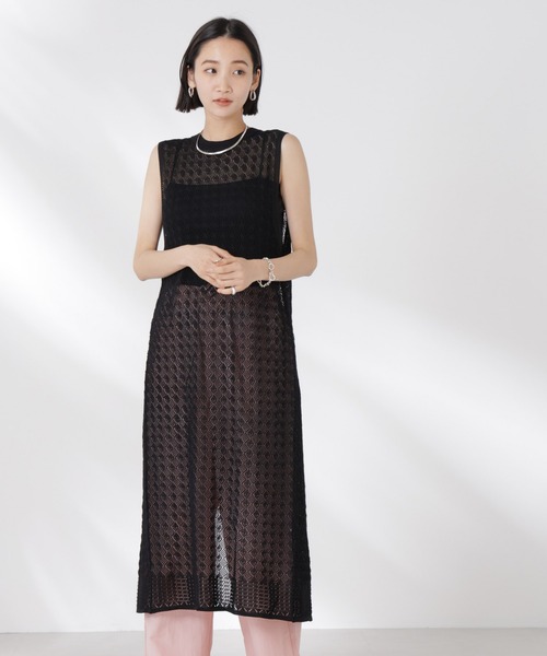 ファイユ★透かし編み★ニットワンピース★ VALENTINO GARAVANI セール】前後2wayダイヤ透かし柄ノースリーブニットワンピース