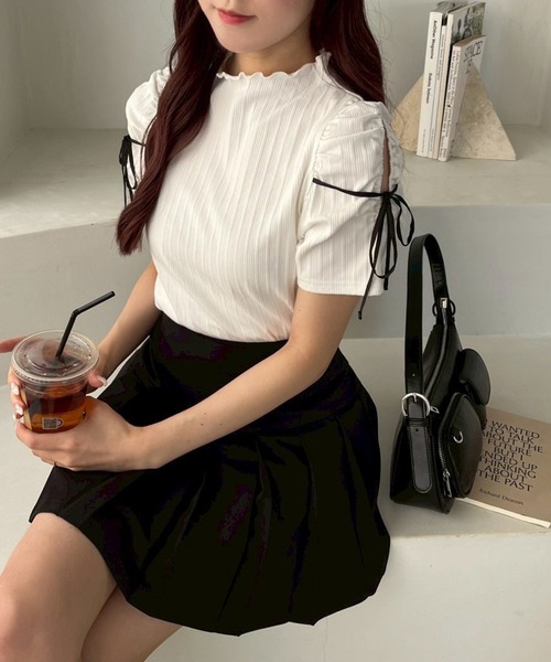 one after another NICE CLAUP(ワンアフターアナザーナイスクラップ)の「スリット入りリボンテレコトップス(Tシャツ/カットソー・レディース・オフホワイト/杢グレー/ブラック/ホワイト系その他・FREE)」の18枚目の写真