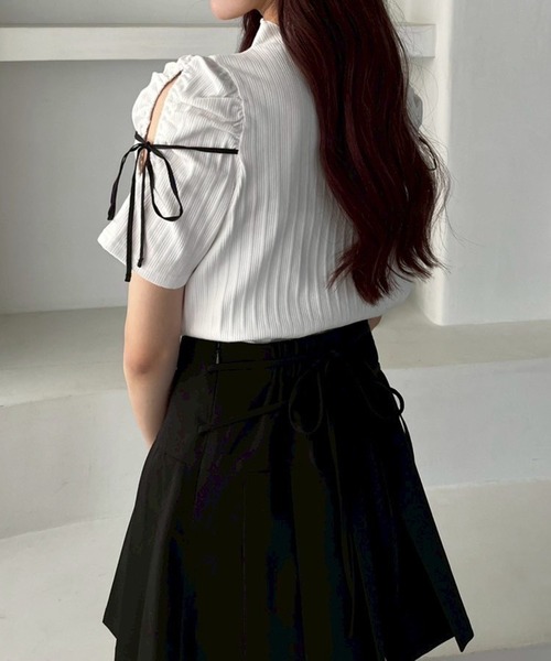 one after another NICE CLAUP(ワンアフターアナザーナイスクラップ)の「スリット入りリボンテレコトップス(Tシャツ/カットソー・レディース・オフホワイト/杢グレー/ブラック/ホワイト系その他・FREE)」の20枚目の写真