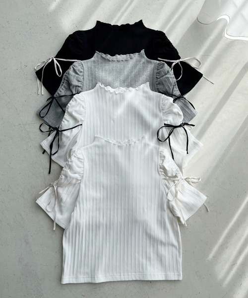 one after another NICE CLAUP(ワンアフターアナザーナイスクラップ)の「スリット入りリボンテレコトップス(Tシャツ/カットソー・レディース・オフホワイト/杢グレー/ブラック/ホワイト系その他・FREE)」の14枚目の写真