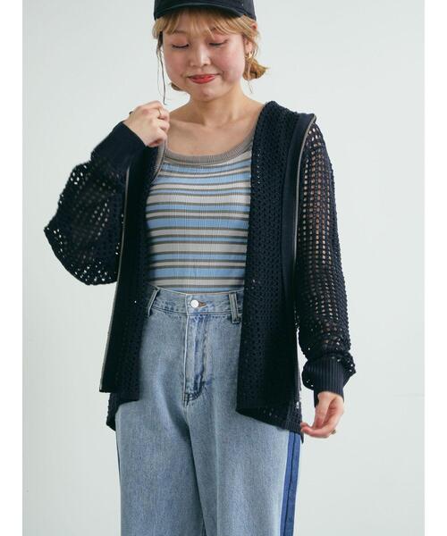 SM2（エスエムツー）の「メッシュニットジップパーカー（カーディガン/ボレロ・レディース・ブルー/オフホワイト/ブラック/レッド・F）」の2枚目の写真