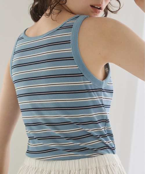 ANGIE（アンジー）の「カップ付き マルチボーダー タンクトップ（タンクトップ・レディース・グリーン系その他/ブラウン系その他/ブルー系その他・FREE）」の3枚目の写真