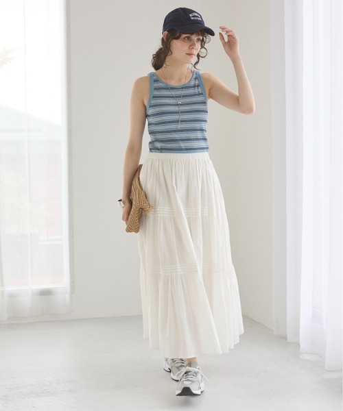 ANGIE（アンジー）の「カップ付き マルチボーダー タンクトップ（タンクトップ・レディース・グリーン系その他/ブラウン系その他/ブルー系その他・FREE）」の9枚目の写真