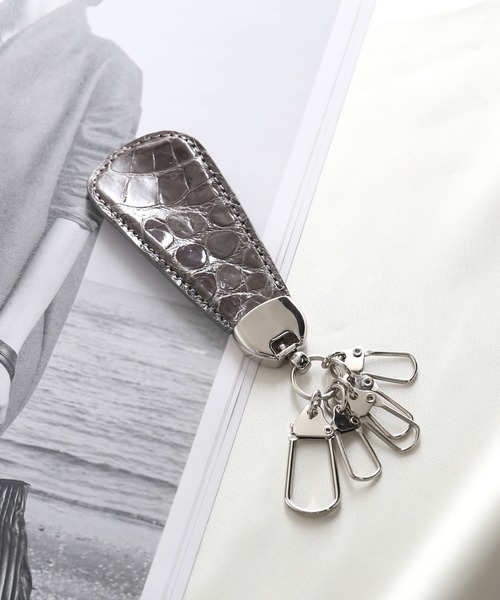 DELVAUX グレー レザー キーホルダー Pin-D-Key-Ring-Taurillon-Soft-