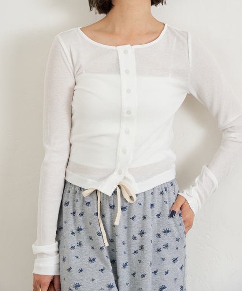 U by SPICK&SPAN（ユーバイスピックアンドスパン）の「コットンテレココンパクトカーデ（カーディガン/ボレロ・レディース・ベージュ/ホワイト/ブラウン・FREE）」の11枚目の写真