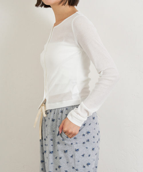 U by SPICK&SPAN（ユーバイスピックアンドスパン）の「コットンテレココンパクトカーデ（カーディガン/ボレロ・レディース・ベージュ/ホワイト/ブラウン・FREE）」の10枚目の写真