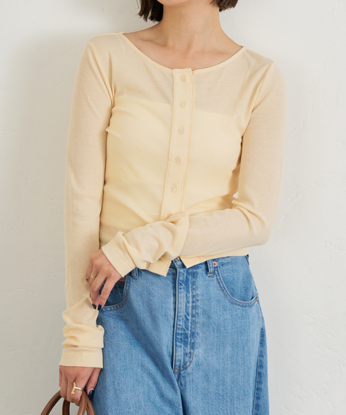 U by SPICK&SPAN（ユーバイスピックアンドスパン）の「コットンテレココンパクトカーデ（カーディガン/ボレロ・レディース・ベージュ/ホワイト/ブラウン・FREE）」の18枚目の写真