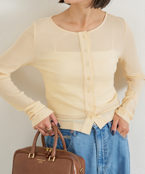 U by SPICK&SPAN（ユーバイスピックアンドスパン）の「コットンテレココンパクトカーデ（カーディガン/ボレロ・レディース・ベージュ/ホワイト/ブラウン・FREE）」の17枚目の写真