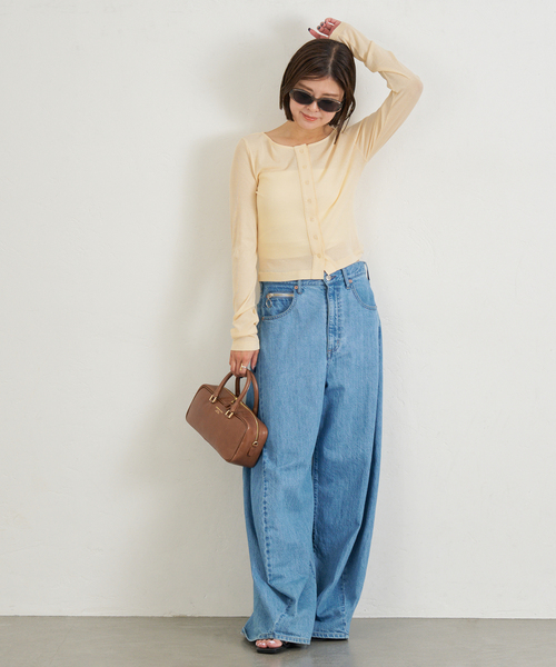 U by SPICK&SPAN（ユーバイスピックアンドスパン）の「コットンテレココンパクトカーデ（カーディガン/ボレロ・レディース・ベージュ/ホワイト/ブラウン・FREE）」の12枚目の写真