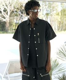セール】【MLVINCE】CROCHET S/S SHIRTS / ブラック [CSS28BK]（シャツ