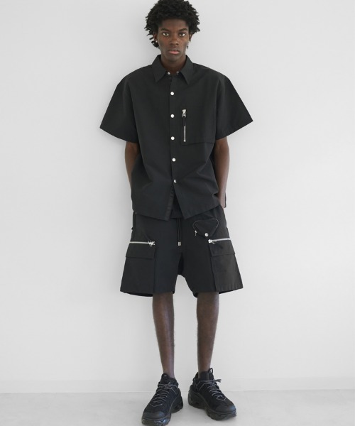 セール】【MLVINCE / メルヴィンス】NYLON S/S SHIRTS / ブラック