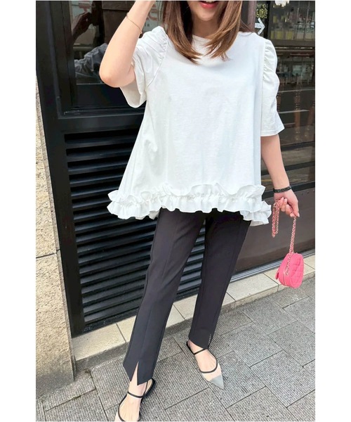 Aveniretoile◆裾フリルカットソー/32/レーヨン/WHT/無地/S837-008 WEB限定】裾フリルカットチュニック
