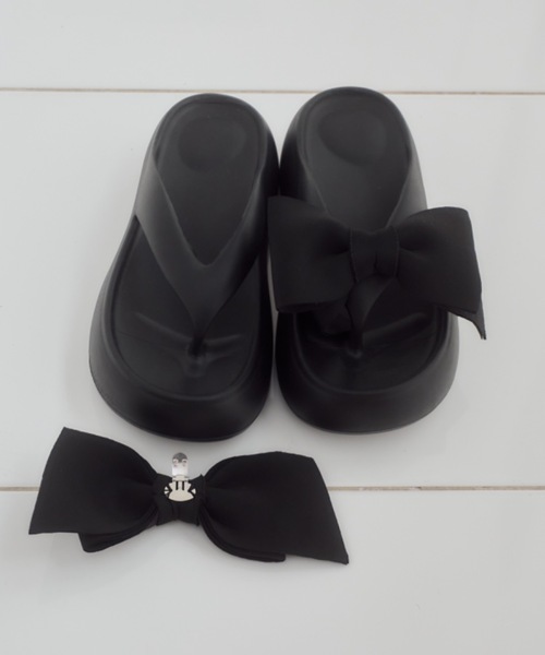 Birthday room（バースデイルーム）の「【取り外し可能】リボントング厚底サンダル/2way ribbon thong platform sandals（サンダル・レディース・ブラック/ホワイト・LARGE/MEDIUM/SMALL）」の9枚目の写真