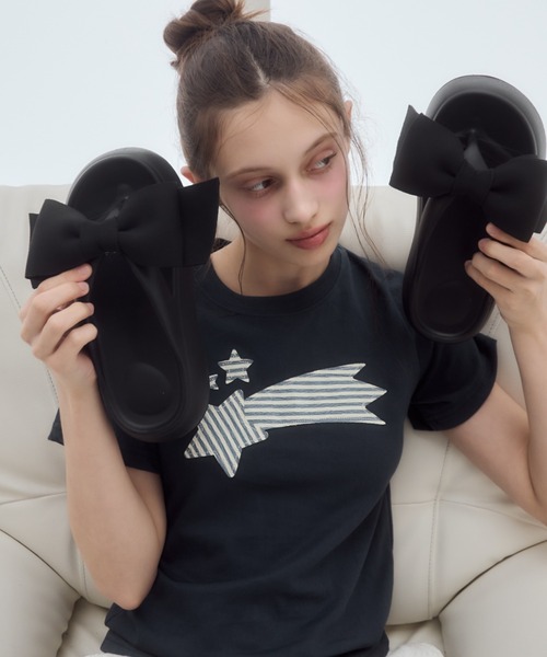 Birthday room（バースデイルーム）の「【取り外し可能】リボントング厚底サンダル/2way ribbon thong platform sandals（サンダル・レディース・ブラック/ホワイト・LARGE/MEDIUM/SMALL）」の3枚目の写真