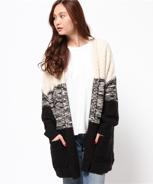 VENCEEXCHANGE（ヴァンスエクスチェンジ）の「ブロッキングガウン       （カーディガン/ボレロ・レディース・ブラック/ライトブラウン・MEDIUM）」の2枚目の写真