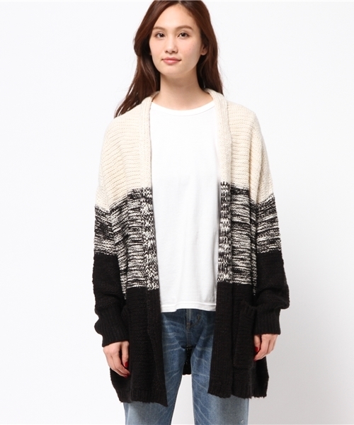 VENCEEXCHANGE（ヴァンスエクスチェンジ）の「ブロッキングガウン       （カーディガン/ボレロ・レディース・ブラック/ライトブラウン・MEDIUM）」の3枚目の写真