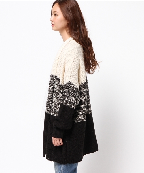VENCEEXCHANGE（ヴァンスエクスチェンジ）の「ブロッキングガウン       （カーディガン/ボレロ・レディース・ブラック/ライトブラウン・MEDIUM）」の4枚目の写真