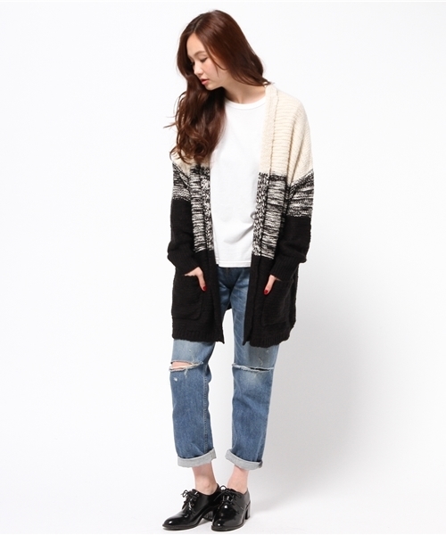 VENCEEXCHANGE（ヴァンスエクスチェンジ）の「ブロッキングガウン       （カーディガン/ボレロ・レディース・ブラック/ライトブラウン・MEDIUM）」の6枚目の写真