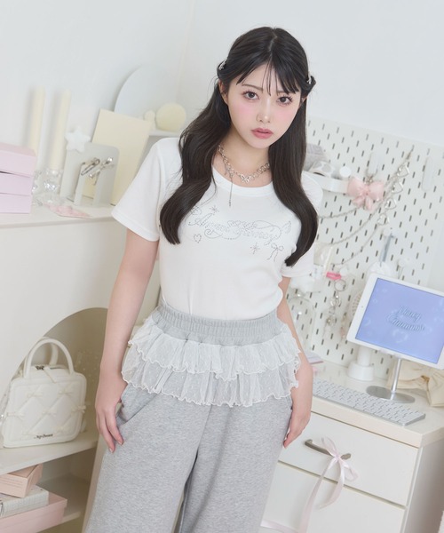 Honey Cinnamon(ハニーシナモン)の「チュールフリルスウェットパンツ(スウェットパンツ・レディース・ブラック/グレー・FREE)」の9枚目の写真