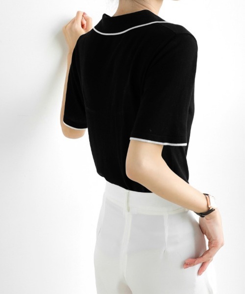 Miniministore(ミニミニストア)の「半袖 ポロシャツ レディース ニット夏服(Tシャツ/カットソー・レディース・ブラック/ホワイト・FREE)」の13枚目の写真