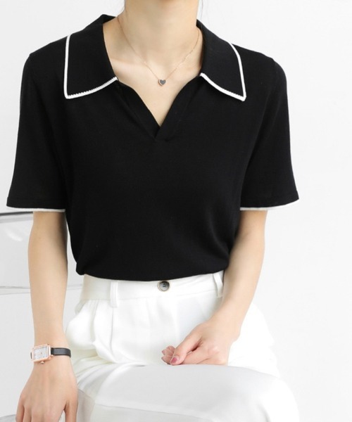 Miniministore(ミニミニストア)の「半袖 ポロシャツ レディース ニット夏服(Tシャツ/カットソー・レディース・ブラック/ホワイト・FREE)」の17枚目の写真