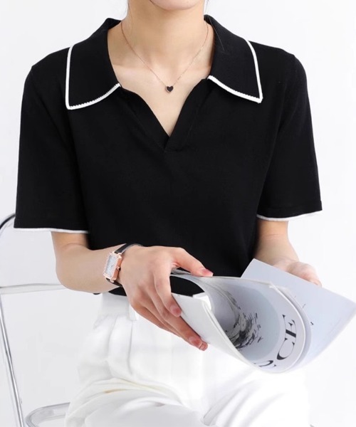 Miniministore(ミニミニストア)の「半袖 ポロシャツ レディース ニット夏服(Tシャツ/カットソー・レディース・ブラック/ホワイト・FREE)」の19枚目の写真