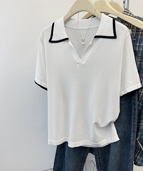 Miniministore(ミニミニストア)の「半袖 ポロシャツ レディース ニット夏服(Tシャツ/カットソー・レディース・ブラック/ホワイト・FREE)」の20枚目の写真