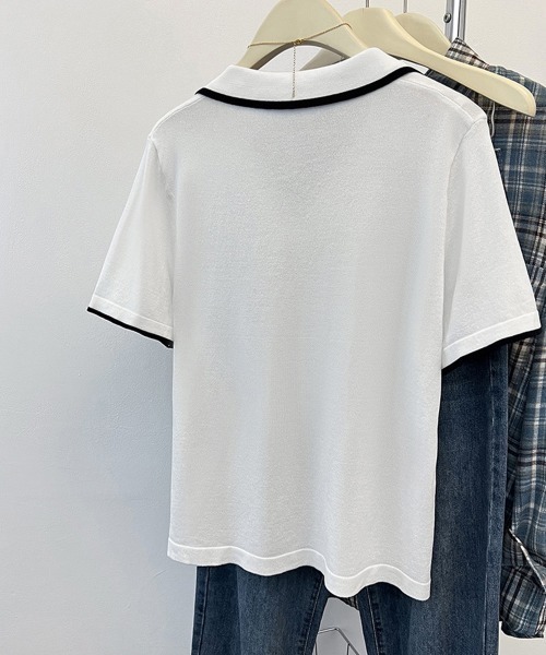 Miniministore(ミニミニストア)の「半袖 ポロシャツ レディース ニット夏服(Tシャツ/カットソー・レディース・ブラック/ホワイト・FREE)」の21枚目の写真