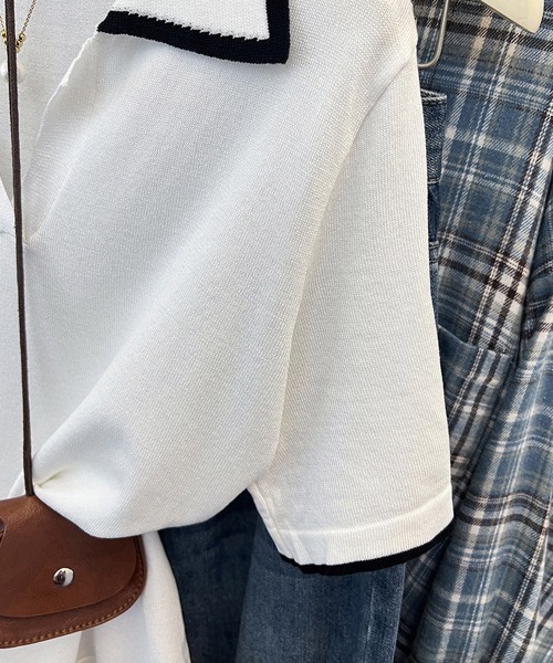 Miniministore(ミニミニストア)の「半袖 ポロシャツ レディース ニット夏服(Tシャツ/カットソー・レディース・ブラック/ホワイト・FREE)」の22枚目の写真