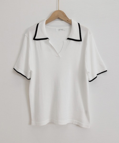 Miniministore(ミニミニストア)の「半袖 ポロシャツ レディース ニット夏服(Tシャツ/カットソー・レディース・ブラック/ホワイト・FREE)」の6枚目の写真