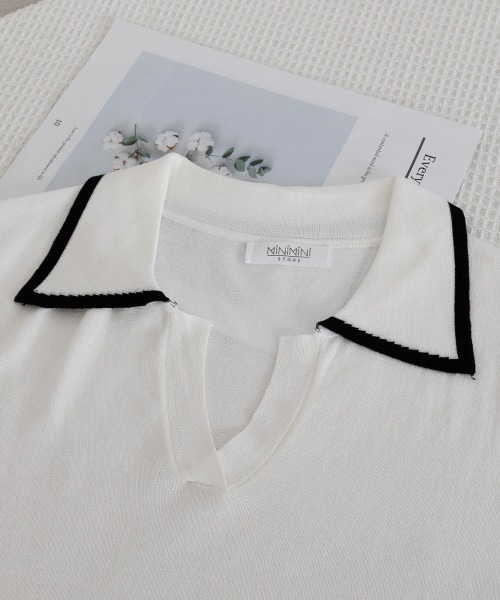 Miniministore(ミニミニストア)の「半袖 ポロシャツ レディース ニット夏服(Tシャツ/カットソー・レディース・ブラック/ホワイト・FREE)」の8枚目の写真