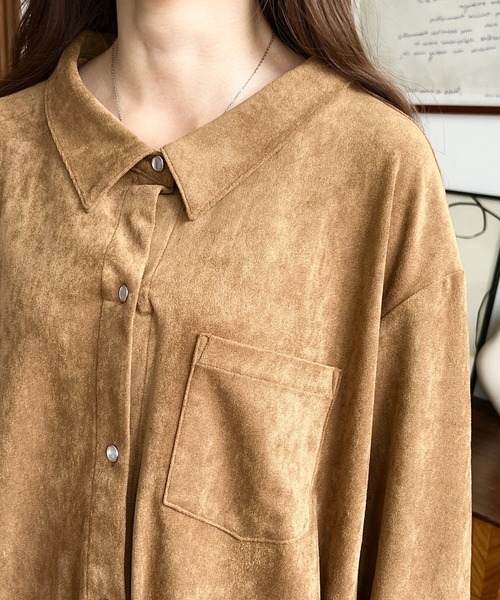 moment+(モーメントプラス)の「マルチウェイ長袖ルーズスエードシャツ(シャツ/ブラウス・レディース・ブラウン/キャメル/アイボリー・M)」の18枚目の写真