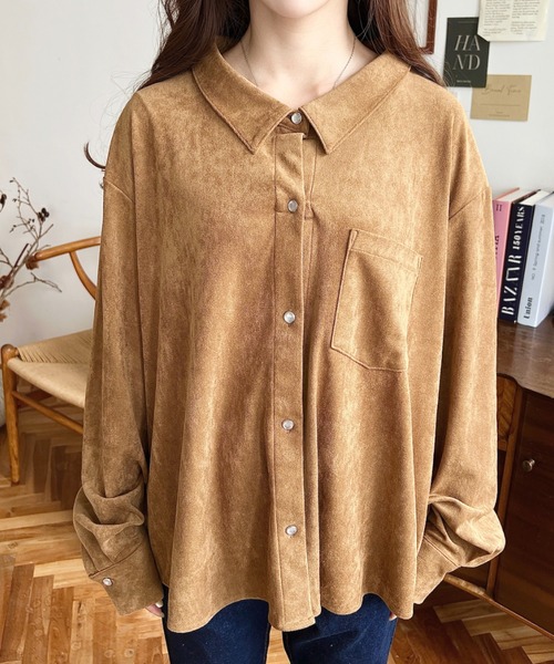 moment+(モーメントプラス)の「マルチウェイ長袖ルーズスエードシャツ(シャツ/ブラウス・レディース・ブラウン/キャメル/アイボリー・M)」の16枚目の写真