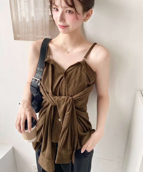 moment+(モーメントプラス)の「マルチウェイ長袖ルーズスエードシャツ(シャツ/ブラウス・レディース・ブラウン/キャメル/アイボリー・M)」の11枚目の写真