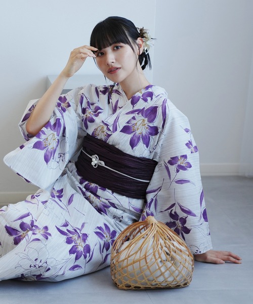 染めの浴衣 手染め注染浴衣3点セット utatane×注染工房 ほおずき縞々モダン