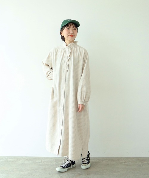 PAR ICI（パーリッシィ）の「コットンリネンウール フリルシャツワンピース（シャツワンピース・レディース・ホワイト系その他/ブラック系その他・FREE）」の2枚目の写真